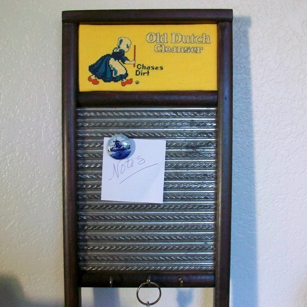 Dubl Handi Advertising Washboard Old Dutch Cleanser Cross Stitch Note Key Holder